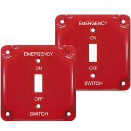 [2 Pack] BESTTEN 1-Gang Red, Emergency Shut-Off Toggle Square Metal Switch Plate for 4"x4" Electrical Box, Code Compliant