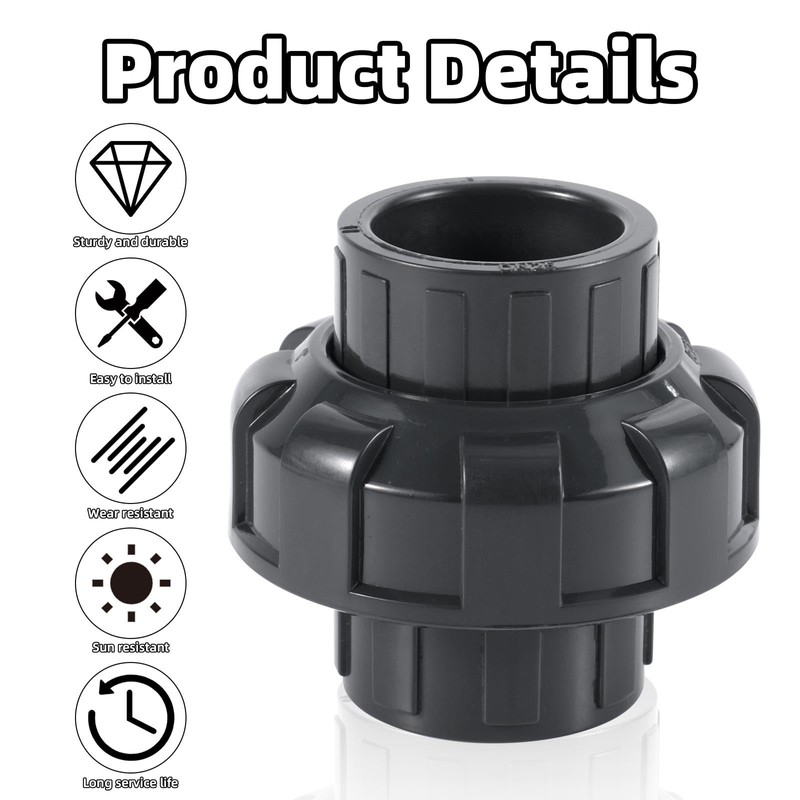 1" PVC Union Pipe Fitting, Schedule 80 Slip Socket Connector