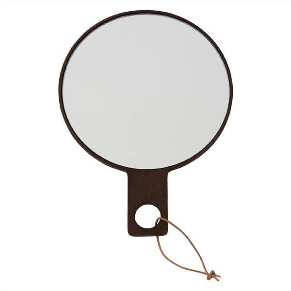 OYOY Living Ping Pong Hand Mirror/Vanity Mirror/Vanity Mirror/Round Wood Dark Brown Approx. 24.5 cm Long
