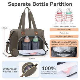 Tenot Diaper Bag Tote, Baby Bag Travel Diaper Tote Bag with Pacifier Case, Cute Maternity Hospital Baby Stylish Diaper Tote for Mom Dad Medium Size, Khaki