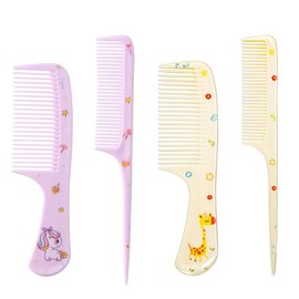 Bmeigo 4pcs Kids Hair Brush Set for Girls Boys - Toddler Hair Combs Wide Tooth Rat Tail Hair Styling Brushes Baby Comb Kit for Children Curly Straight Long Hair, Purple + Yellow