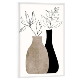 artboxONE Poster with White Frame 60 x 40 cm Floral Gris En Gris - Picture Vase Abstract Flowers