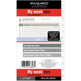 AT-A-GLANCE 2025 Planner Refill, Weekly & Monthly, 3-3/4" x 6-3/4", Portable Size, Loose-Leaf (471-285Y-25)
