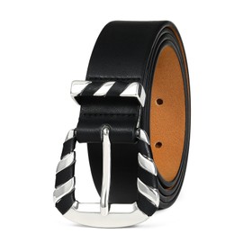 RISANTRY Black Belts for Women Twisted Metal Silver Buckle Women’s Trendy Belt for Casual Dresses, Jeans