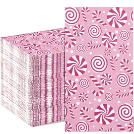 120Pcs Pink Christmas Paper Napkins Candy Cane Pattern Disposable Guest Napkins for Home Kitchen Bathroom for Winter Holidays Christmas Party Supplies