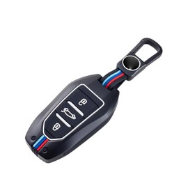 ISDORE Zinc Alloy Key Fob Cover Compatible with Peugeot 308 408 508 2008 3008 5008 - Lightweight, Unbreakable Key Fob Holder(Black)