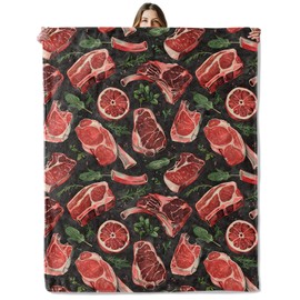 Steak and Meat Cuts Throw Blanket for Girls Boys Kids Adults, 50x60 in, Cozy Flannel Blanket for Bedroom, Camping, Couch, Room Decor, Fuzzy Warm Soft Gifts