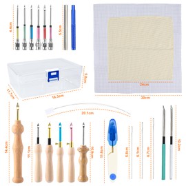 YBCCBY 35 Piece Punch Needle Set Embroidery Beginner Punch Needle Wooden Handle Embroidery Needle Adjustable Cross Stitch Set Punch Needle Embroidery Pen Embroidery Kit for DIY Sewing Embroidery