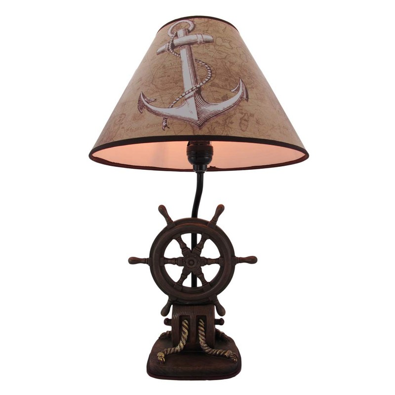 DWK Captain's Destiny: Nautical Ship's Wheel Resin Table Lamp with