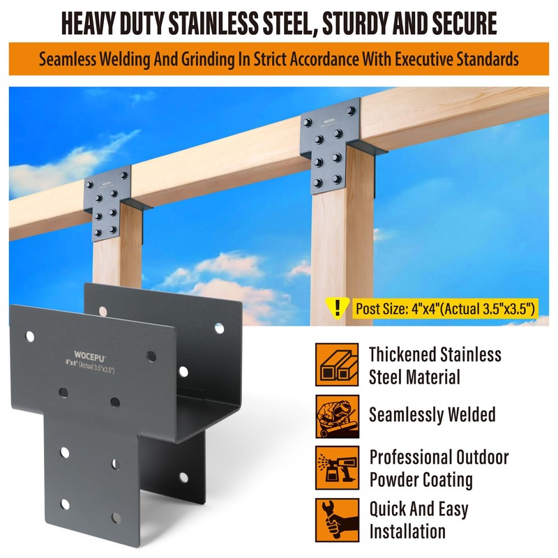 Wocepu 1 Pack Heavy Duty 4x4 (Actual 3.5"x3.5") Stainless Steel