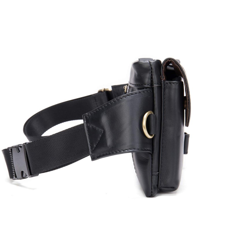 NIUCUNZH - Riñonera de piel de vacuno (ajustable), Negro, Pequeño