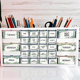 48Pcs Eucalyptus Leaves Teacher Toolbox Labels Classroom Decoration Self-Adhesive Toolbox Stickers Greenery Tool Box Storage Decal Colorful Organizer Container Decor for Back to School Teacher Supplie