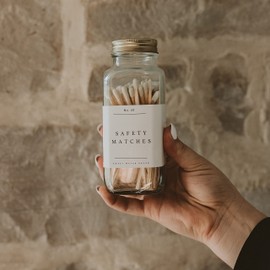 Sweet Water Decor 4" White Safety Matches - Glass Jar with Gold Lid | Approx. 60 Matches | Matchsticks | Home Decor | Candle Accessories | Apothecary Jars for Fireplace | Housewarming Gift