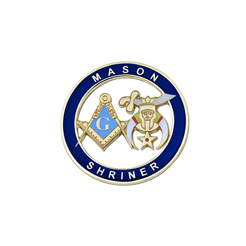 Mason Shriner Masonic Auto Emblem - [Blue & Gold][3'' Diameter]