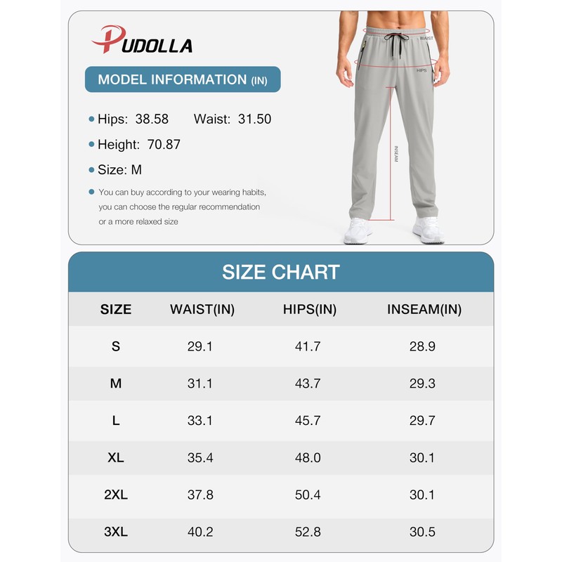 Pudolla Mens Sweat Pants with Pockets Outdoor Lightweight Breathable Travel