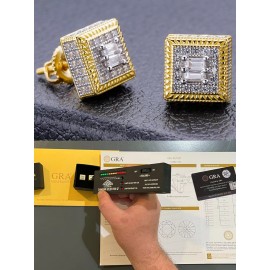 Harlembling MOISSANITE 14k Gold Plated 925 Silver Earrings Square Baguette Studs Passes Test