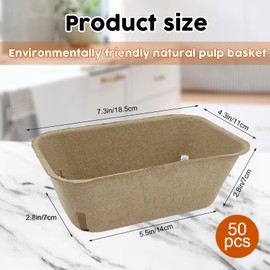 50 Pcs Natural Pulp Fiber Berry Basket, Molded Berry Basket Produce Vented Container for Strawberry Blueberry Raspberry and Vegetable Small Farmer Market Grocery Stores, Backyard Party 7.3x4.3x2.8inch
