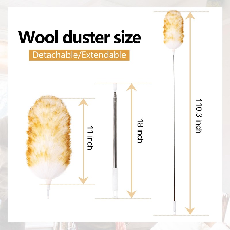 Lambswool Extendable Duster 29-110 Inch, Anti-Static Flexible Head, Stainless Steel