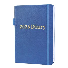 2026 Diary-2026 Diary A5 Page a Day Diaries 2026 Day Per Page from January 2026 to December 2026 Back To School Daily Planner Faux Leather Cover,Pen Holder(Blue)