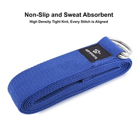 AQF Yoga Strap 1.8 m/2.4 m/3 m, Yoga Strap with D Buckle, 100% Cotton Training Bands, Yoga Band for Legs and Body Stretching Fitness (1.8 m, Blue)