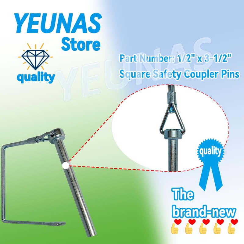 1/2" x 3-1/2" Square Safety Coupler Pins, Square Locking Pins,