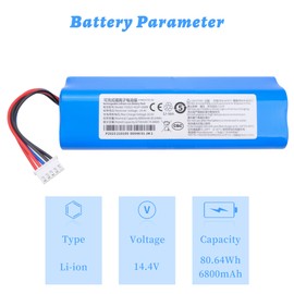 6800mAh Vacuum Battery for Ecovacs Deebot T8 Max,T8Aivi,T8 Power,T9 Max,T9 Aivi, T9 Power, T5 Max,T5 Power,T5 Hero, T10, DX65,DX93,DX96,DBX11,DBX33 DX9G, Ozmo 950, T10, X1 Omni, X1 Turbo, X1 Plus