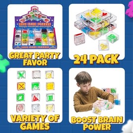 Bedwina Mini Cube Puzzle Box Set - Pack of 24 Balance IQ Party Favor Games for Kids, Teens and Adults, 1.5 Inch 3D Brain Teaser Maze Ball Toy Puzzles,