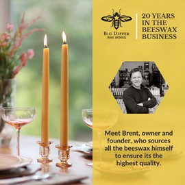 Big Dipper Wax Works Natural Honey Hand-Dipped Beeswax Taper Candles – 12” x 7/8”, 2-Pack, 100% Pure Beeswax, Long Burning, Clean, Cotton Wick, Handmade in USA, Home Décor & Wedding Candles