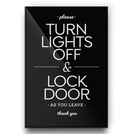 3.5x5 Inch Turn off Lights & Lock Door, Elegant Designer Sign, Ready to Mount or Lean (Black)