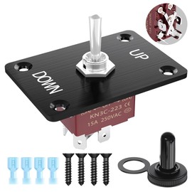 Toggle Switch, Hilictokt (ON)-Off-(ON) 3 Pin Reverse Polarity Switch with UP/Down Panel and Waterproof Cap 12V DC 30A 3 Way Momentary Reverse Polarity Toggle Switch for Car Marine Boat RV