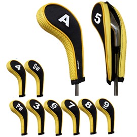Andux Number Print Golf Iron Club Head Covers Zipper Long Neck 10pcs/set Black/yellow