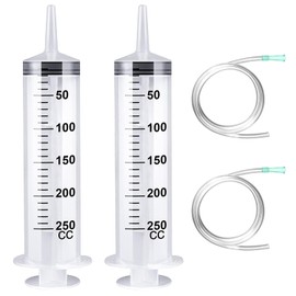 OXTXO 2-Pack 250ml Large Industrial Syringe with 2x 30cm Hoses - Non-Medical Fluid Extractor for Oil, Resin & Hydroponics - Heavy Duty Liquid Transfer Tool for Automotive & Garden - Tip Only