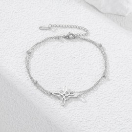 Dreamtimes Witches Knot Anklet Celtic Magic Knot Protection Symbol Beach Wiccan Foot Chain Stainless Steel Spiritual Gift for Women Adjustable Chain Ankle Bracelet (Silver)