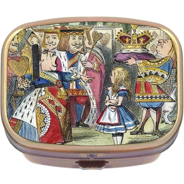 Alice in Wonderland and Queen of Hearts Brass Rectangle Pill Box