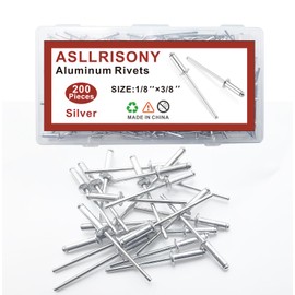 ASLLRISONY 200 Pcs Pop Rivets,Aluminum Rivets,Aluminum blind pro Rivets for DIY/Automotive Repairs/Metal/Furniture/Instruments (Silver, 1/8"*3/8")