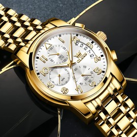 OLEVS Mens Watches Chronograph Stainless Steel Waterproof Date Analog Quartz Multifunction Business Dress Fashion Wrist Watches for Men