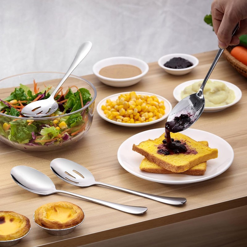 6-Piece Stainless Steel Serving Spoons Set - 3 Large Serving