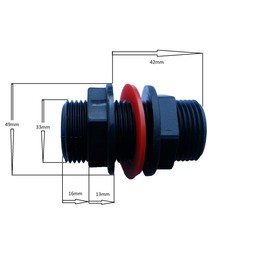 water butt/rain barrel outlet connector/adaptor 1" bsp male thread with nut and washer