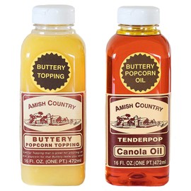 Amish Country Popcorn | Buttery Popcorn Toppings | 2 Pack - 1 Buttery Topping & 1 Canola Oil | Old Fashioned with Recipe Guide
