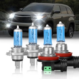 IVBDQV Fit 2008-2010 for TOYOTA HIGHLANDER Headlight Bulbs, 9003/H4 High Low Deal Beam and H11/H8/H16 Fog light Halogen Bulbs 300% Brightness High Performance Halogen Bulbs 4PCS