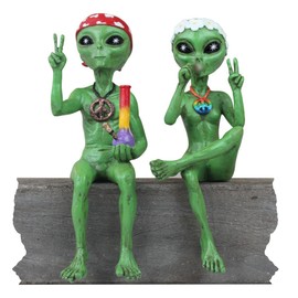 John Bernard & Company 'Stoner and Hippie' Alien Statues Couple 10 “ H Alien Figurines Shelf Sitters Indoor/Outdoor Funny Home Patio or Garden Decoration – Set of 2