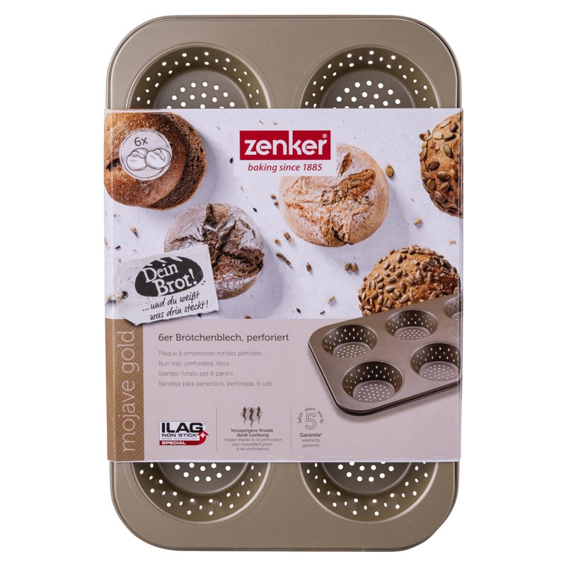Zenker 6er Brötchenblech – Perforierte Backform für knusprige Brötchen –