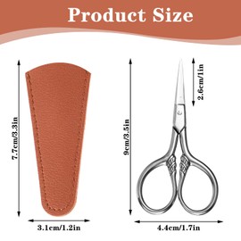 YBEATY Small Precision Scissors Stainless Steel Facial Grooming Straight Tip Snips Professional Beauty Vintage Eyebrows Clippers Kit with Leather Case for Men Women Cut Nose Hair Moustache Person