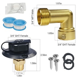 uhzz Rv City Water Inlet with Check Valve for Camper Marine Boat Rv Trailer, with Hose Elbow Connector, Seal Gasket, Flange Brass, Rv Fresh Water Inlet Replacement (Black)