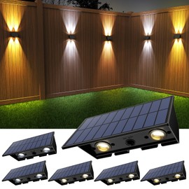 Solar Fence Lights,6Pack Solar Lights Outdoor 2700/4500/6000K 3 Mode Up & Down Solar Wall Lights Waterproof 100 Lumens Solar Powered Fence Light for Backyard/Pool/Railing/Patio/Porch/Step