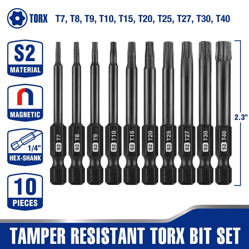 WORKPRO 10pcs Security Torx Bit Set, CNC Machined S2 Steel