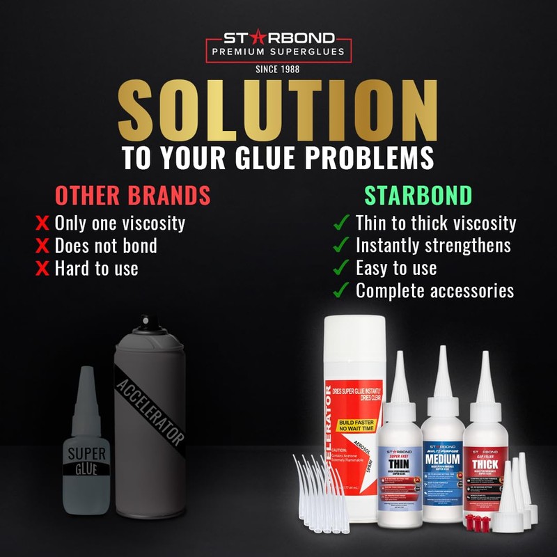 STARBOND 2 oz Thin Medium Thick CA Glue with 6