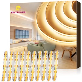 EMITEVER COB LED Strip Lights Warm White 32.8ft, 3000K 24V Dimmable Tape Light Premium High Density, 305LM+/ft, 4800LEDs, Ra 90+, 3W/FT, UL Listed for Cabinets, Shelves(Power Supply Sold Separately)