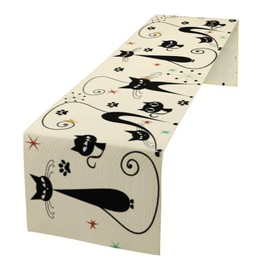 ShiTingYu Mid Century Table Runner Minimalist Funny Black Cat Claws Retro Abstract Geometric 1950s Vintage Table Runner for Kitchen Party Holiday Dinner, 13x70 Inch