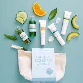 Alma Secret Beauty Travel Gesichts-Set 5 Produkte für Mischhaut/normale Haut mit natürlichen und ökologischen Extrakten, Reisebeutel, originelle Geschenkpackung zu Weihnachten, Valentinstag oder der